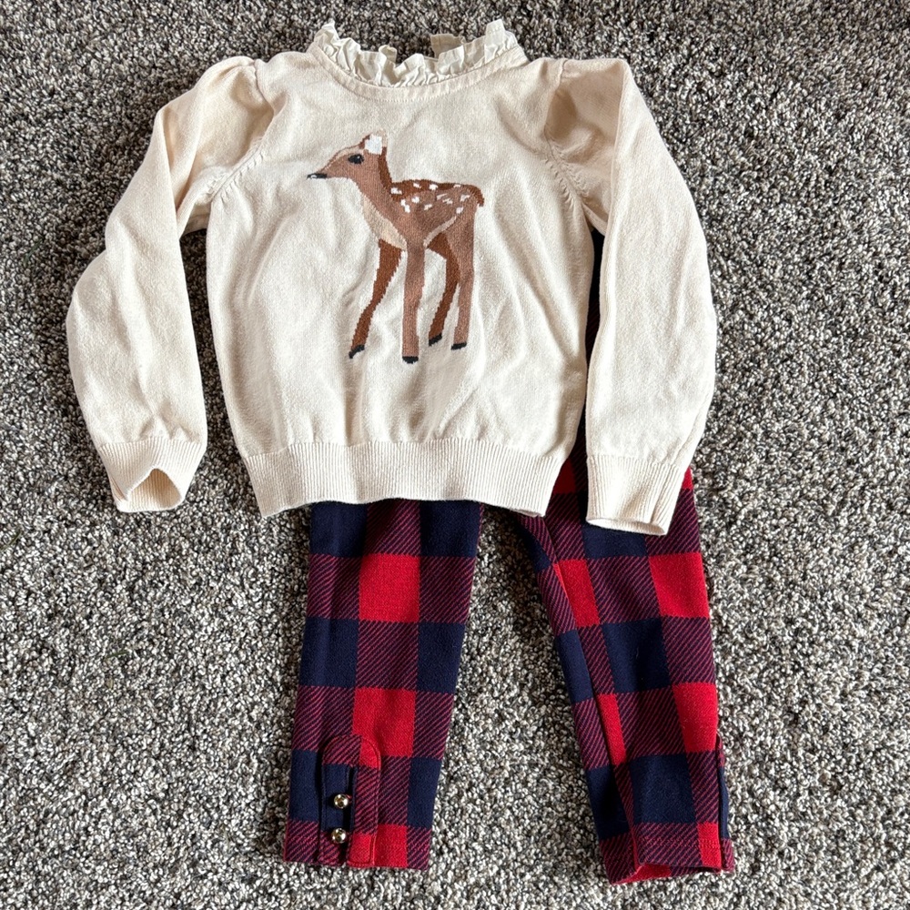 Janie and Jack Cream Sweater and Red Plaid Pants Set